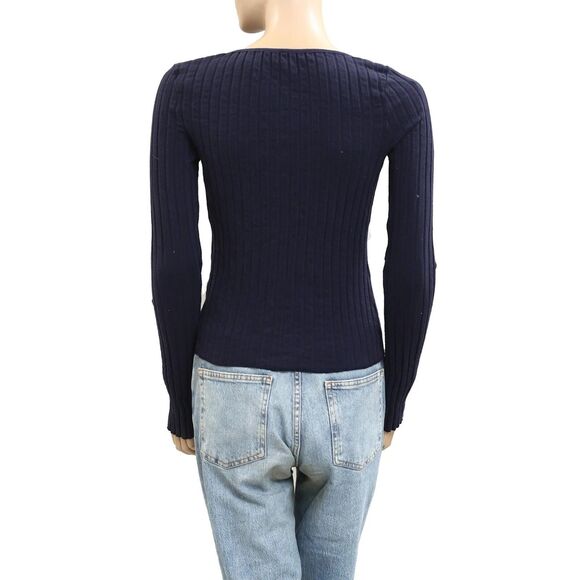 Free People Tilly Long-Sleeve Cardi Blouse Top Knit Ribbed Buttondown M 280623 - Picture 6 of 8